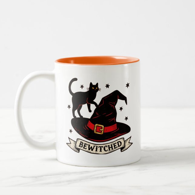Taza Bicolor Halloween negro y Naranja con ojeado retro (Izquierda)