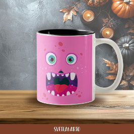 Taza Bicolor Halloween Pink Happy Monster Coffee Mug