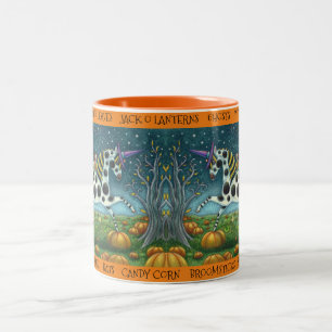 Taza Bicolor HALLOWEEN PONY Y BAT CAT Whimsical Horse