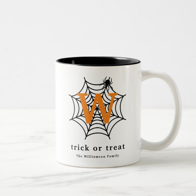 Taza Bicolor Halloween Spider Web Trick o Tremendo Monograma (Derecha)