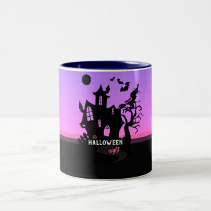 Taza Bicolor Halloween Sunset Night Witch and Bats Hunt House