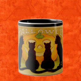 Taza Bicolor Halloween Vintage Gatos Negros y Jack O’Lantern