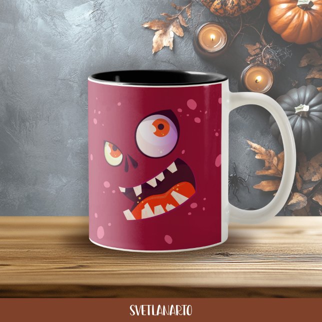 Taza Bicolor Halloween Wacky Purple Monster Coffee Mug (Frontal view)