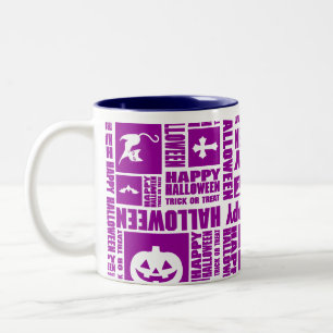 Taza Bicolor Halloween Whimsical Guay Typography Pattern Purple