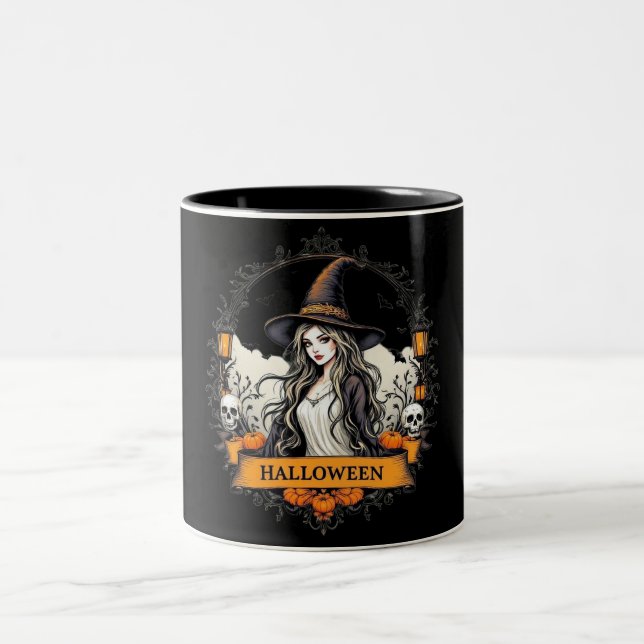 Taza Bicolor Halloween Witch & Pumpkins Classic Coffee Mug - Sp (Centro)