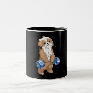 Taza Bicolor Halterofilia divertida de perros Shih Tzu