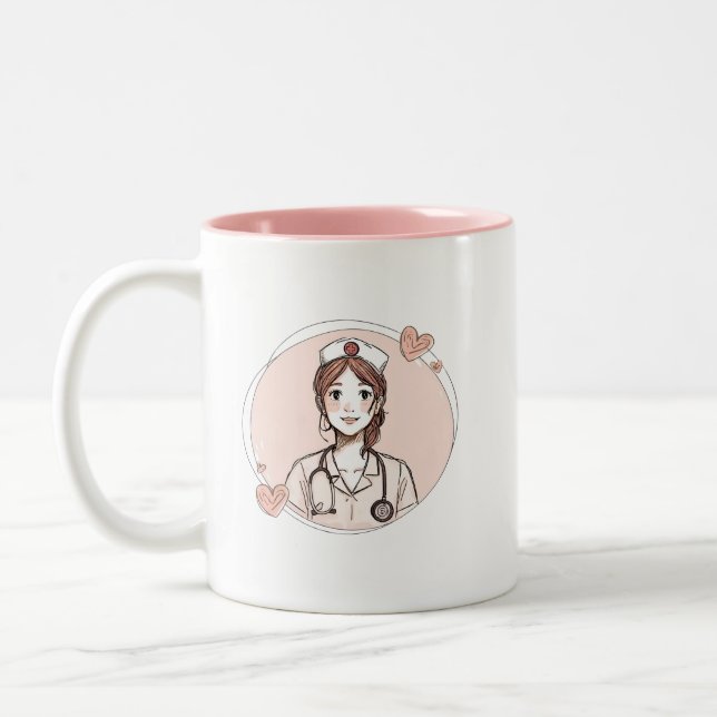 Taza Bicolor Hand Drawn Nurse Mug Personalized Gift (Izquierda)