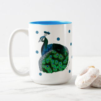 Taza Bicolor Hand-painted Peafowl Mug