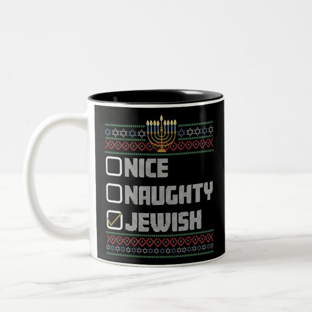 Taza Bicolor Hanukkah, Navidades judíos judíos de Santa Ugly (Izquierda)