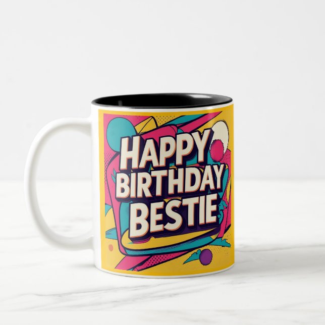 Taza Bicolor Happy Birthday Bestie - Pop Art  (Izquierda)