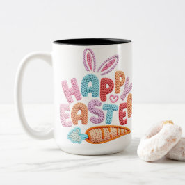 Taza Bicolor Happy Easter Knitted Texture Bunny Ears Carrot Pas