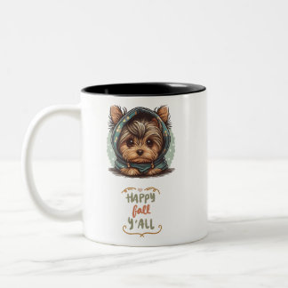 Taza Bicolor Happy Fall Y'all Yorkshire Terrier Otumn Hoodie