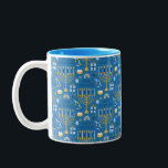 Taza Bicolor Happy Hanukkah Jewish Star Menorah Blue Chanukah<br><div class="desc">Feliz Hanukkah,  Chanukah,  Menorah,  festival de luces,  estrella judía,  taza azul.</div>
