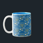 Taza Bicolor Happy Hanukkah Jewish Star Menorah Blue Chanukah<br><div class="desc">Feliz Hanukkah,  Chanukah,  Menorah,  festival de luces,  estrella judía,  taza azul.</div>