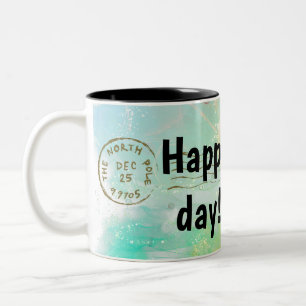 Taza Bicolor happy penguin family with colorful balloons