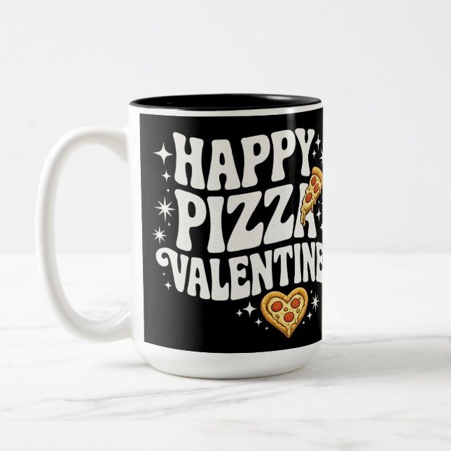 Taza Bicolor Happy Pizza Valentine Funny Pizza Love Design (Izquierda)