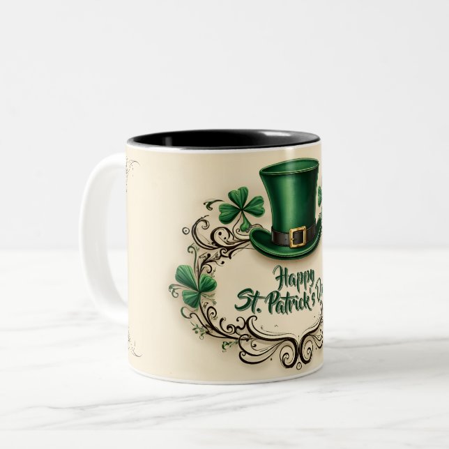 Taza Bicolor Happy St. Patrick’s Day Shamrock Design (Anverso izquierdo)