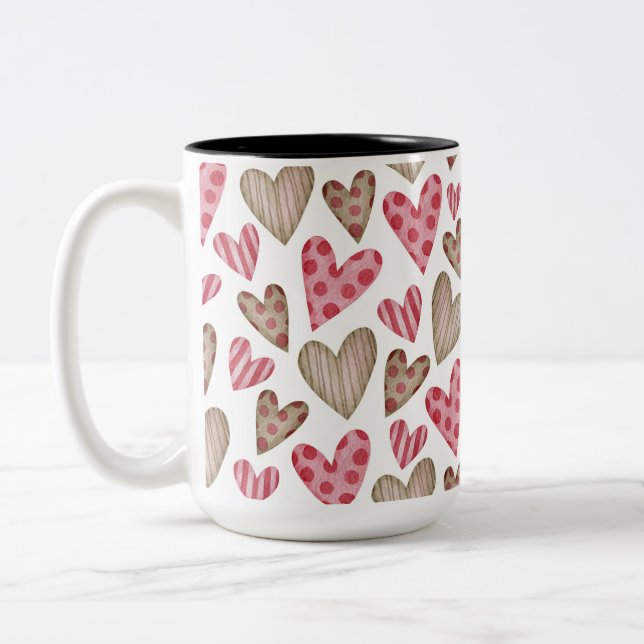 Taza Bicolor Happy valentine day elegant colorful hearts (Izquierda)