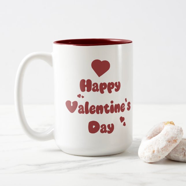 Taza Bicolor Happy Valentine's Day Hearts Cute (Con donut)