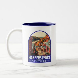 Taza Bicolor Harpers Ferry West Virginia Viajes Arte Vintage