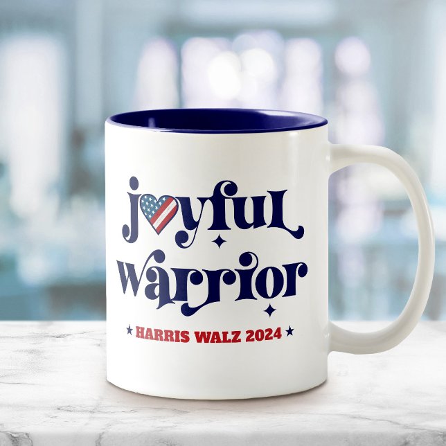 Taza Bicolor Harris Walz Joyful Warrior Bandera USA Heart White (Subido por el creador)