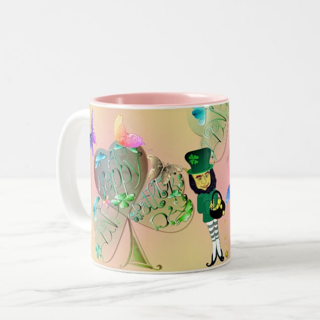 Taza Bicolor "Have a Happy St. Patrick's" Leprechaun Shamrocks (Anverso izquierdo)