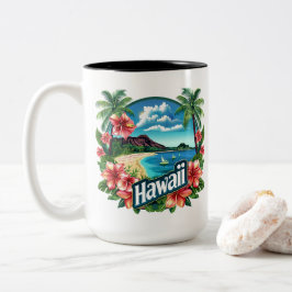 Taza Bicolor Hawaii Beach Mountains Flores tropicales arte de v