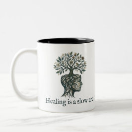 Taza Bicolor Healing is a Slow Art" Mindful Tree Roots Mug