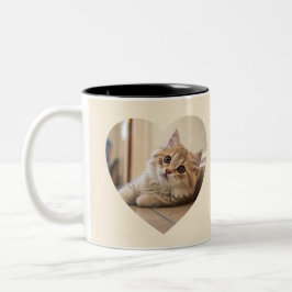 Taza Bicolor Heart-Shaped Cat Design