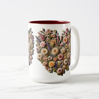 Taza Bicolor Heart-Shaped Wildflowers Design