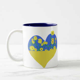 Taza Bicolor Heart Ukraine Flag With Sunflowers