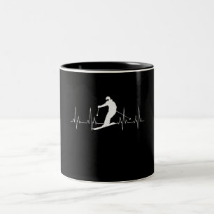 Taza Bicolor Heartbeat Skiing Gift For Skiers