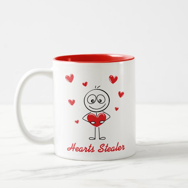 Taza Bicolor Hearts Stealer Cute Stick Figure Love Design (Izquierda)