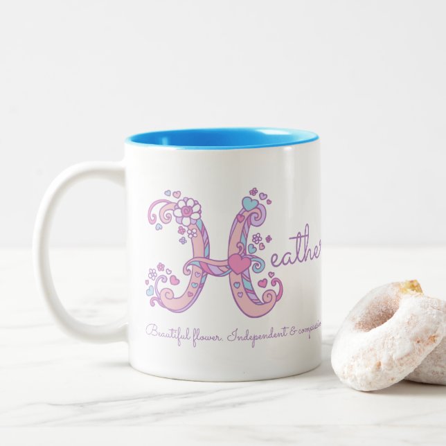 Taza Bicolor Heather name meaning monogram H personalized mug (Con donut)