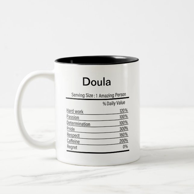 Taza Bicolor Hechos de nutrición de dula personalizada (Izquierda)