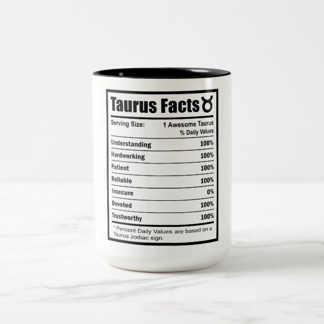 Taza Bicolor Hechos de nutrición de Taurus (Centro)