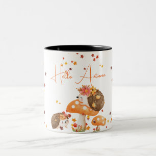Taza Bicolor Hedgehog Hello Otumn Fall Leaves