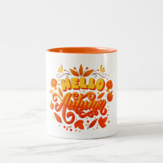 Taza Bicolor Hello Fall Autumn Leaves Coffee Mug | Cozy Two-Ton