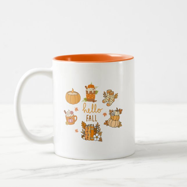 Taza Bicolor Hello Fall Mug - Cute Otoño Gift Cup (Izquierda)