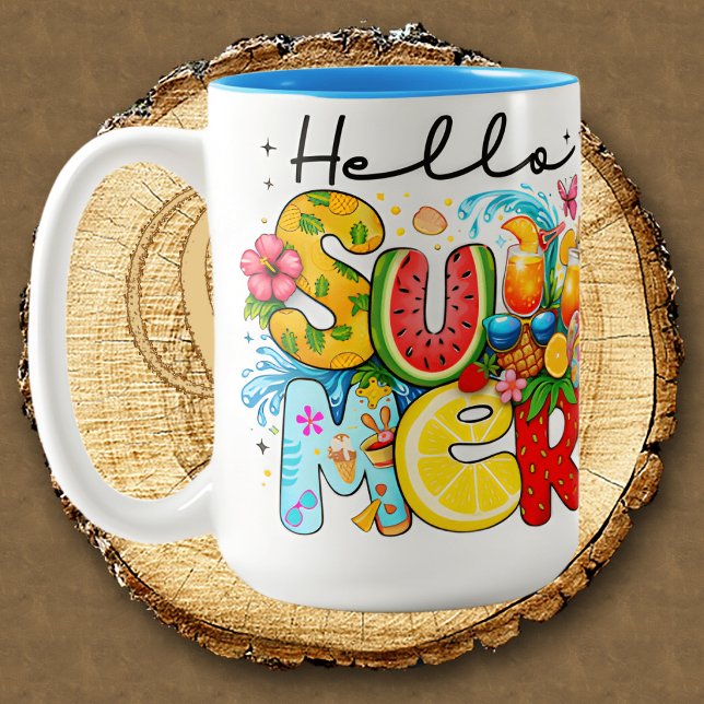 Taza Bicolor Hello summer vibes tropical fruits (Subido por el creador)