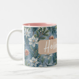 Taza Bicolor Hello Winter Pines & Flowers