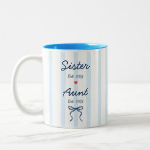 Taza Bicolor Hermana y Tía Fechas Personalizadas Rayas Azules C