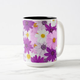 Taza Bicolor Hermosa acuarela Cosmos Flor