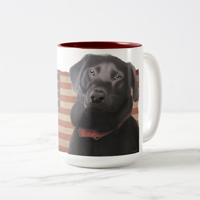 Taza Bicolor Hermosa bandera estadounidense recuperadora de lab (Anverso derecho)