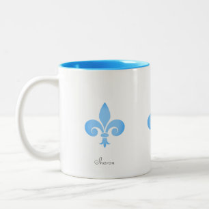 Taza Bicolor Hermosa flor de lis en turquesa