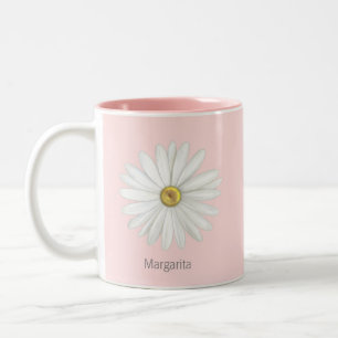Taza Bicolor Hermosa flor de margarita sobre rosa claro