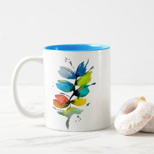 Taza Bicolor Hermosa flor floral floja de acuarela