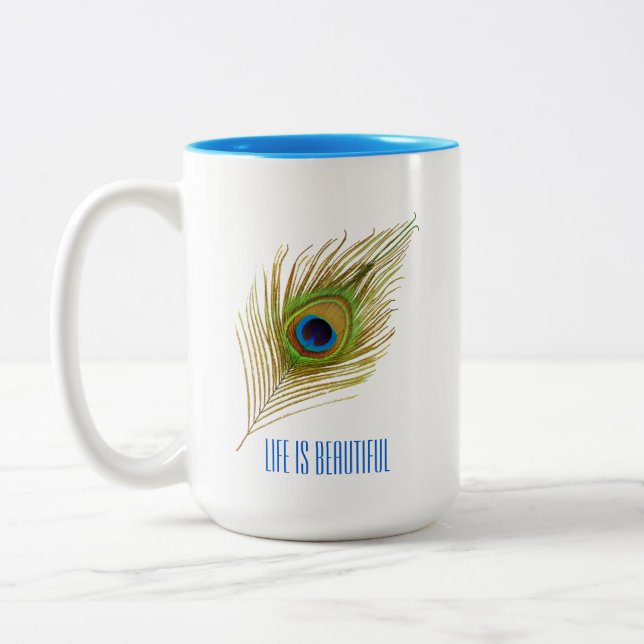 Taza Bicolor Hermosa pluma azul para pavo real (Izquierda)