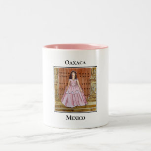 Taza Bicolor Hermosa Tehuana en Traje de Boda Tradicional