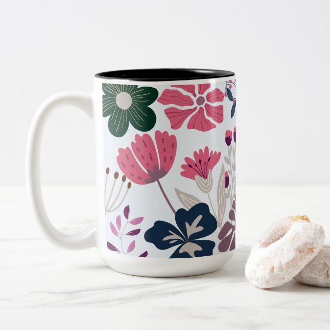 Taza Bicolor Hermosa y encantadora floral moderna (Con donut)